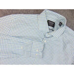 Nordstrom‎ Shirt Mens 16x36/37 Trim Fit Blue Green Plaid Tech Smart